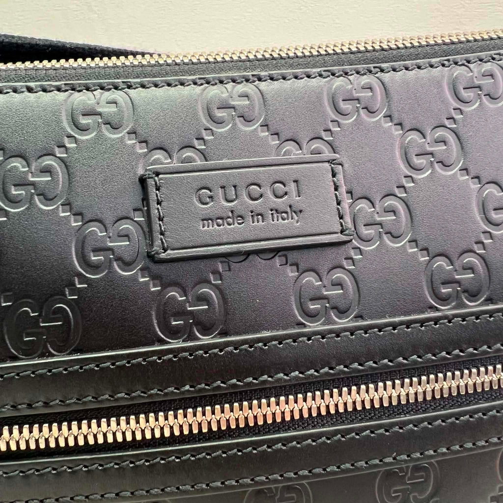 Gucci Guccissima Signature Medium Flat Messenger Bag Black