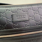 Gucci Guccissima Signature Medium Flat Messenger Bag Black