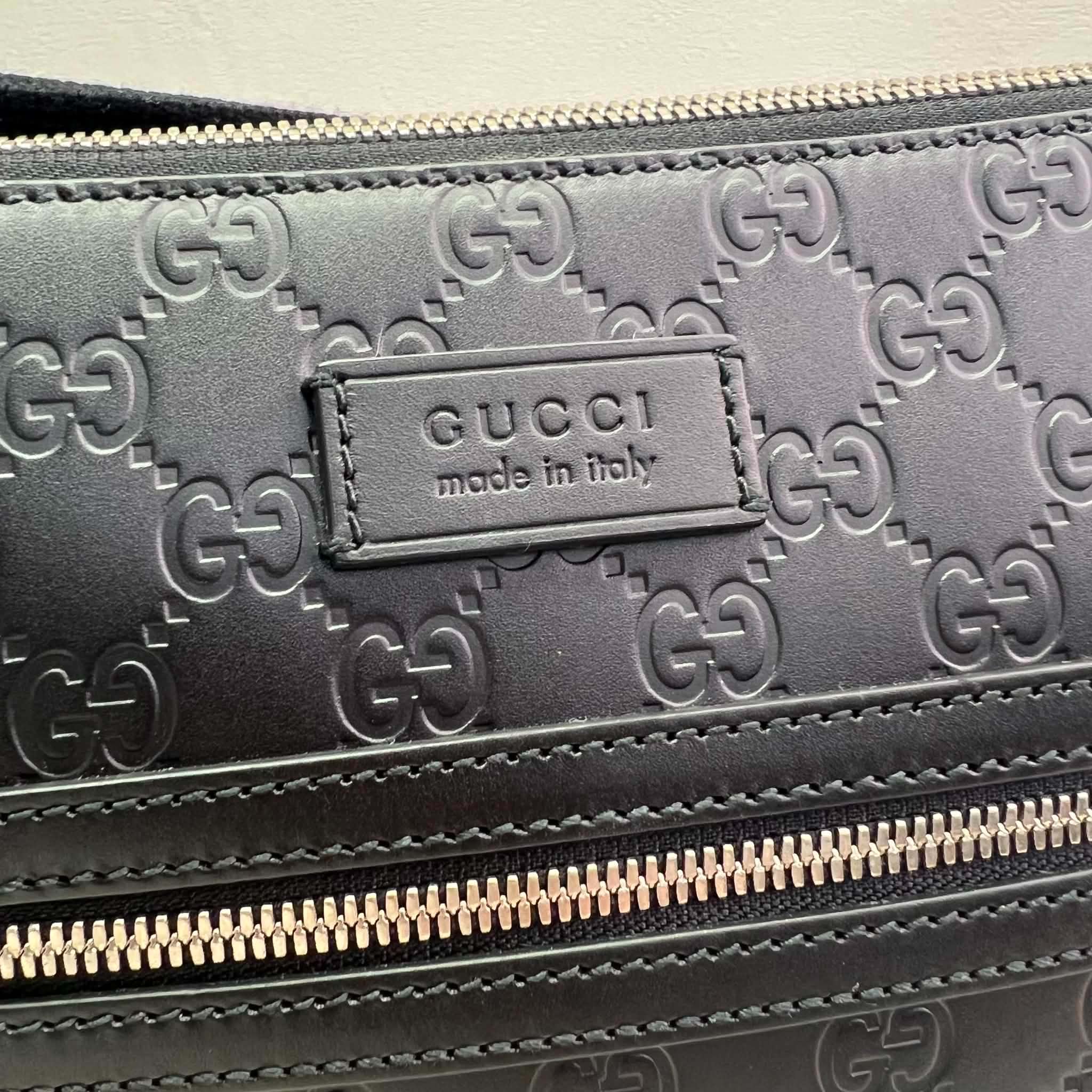 Gucci Guccissima Signature Medium Flat Messenger Bag Black