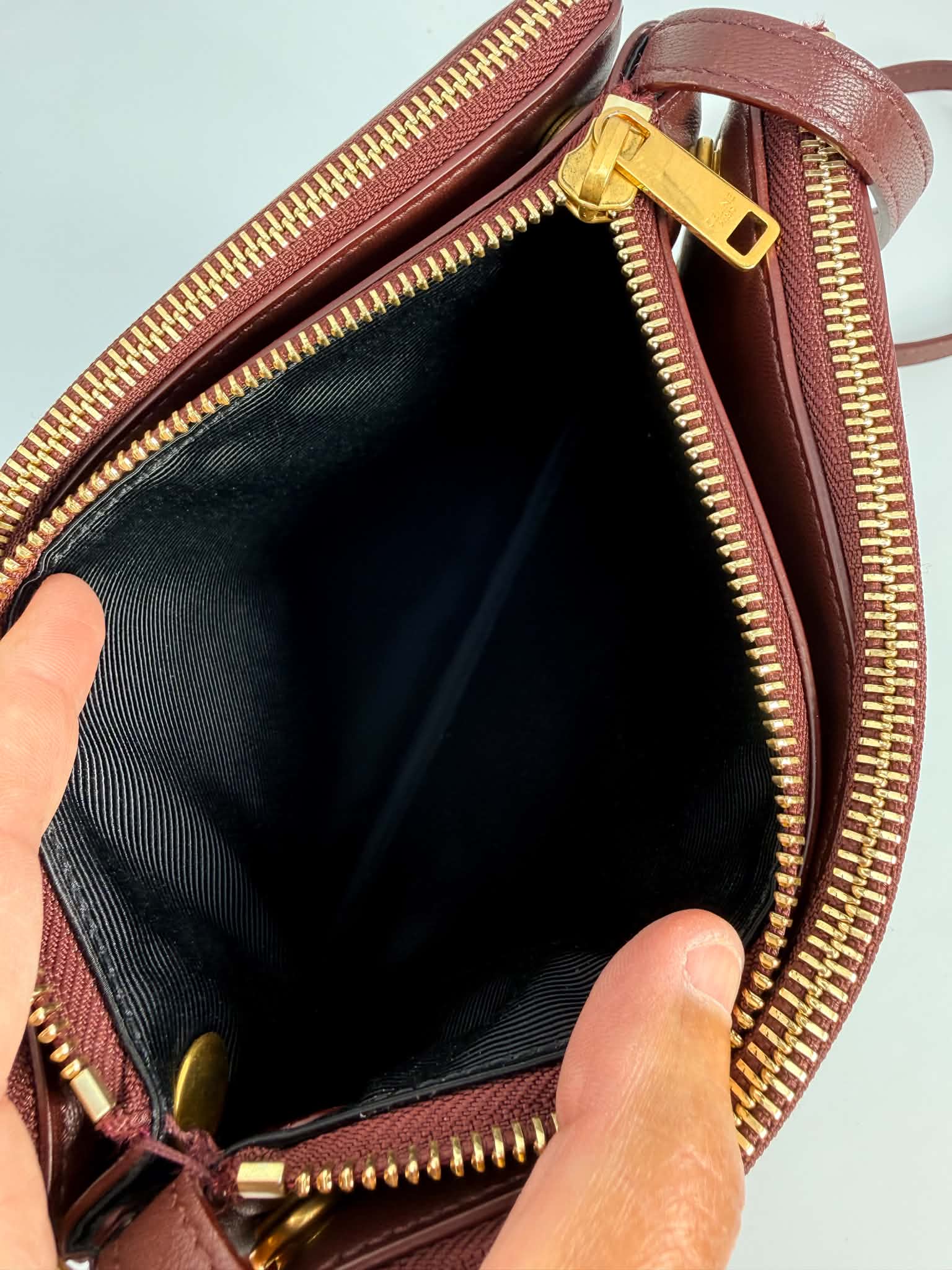 Celine Lambskin Small Trio Crossbody Bag Burgundy