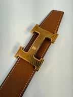 Hermes Reversible Belt Black/Brown Gold Size 80 Tan