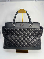 Chanel Aged Calfskin Quilted Be CC Tote Black