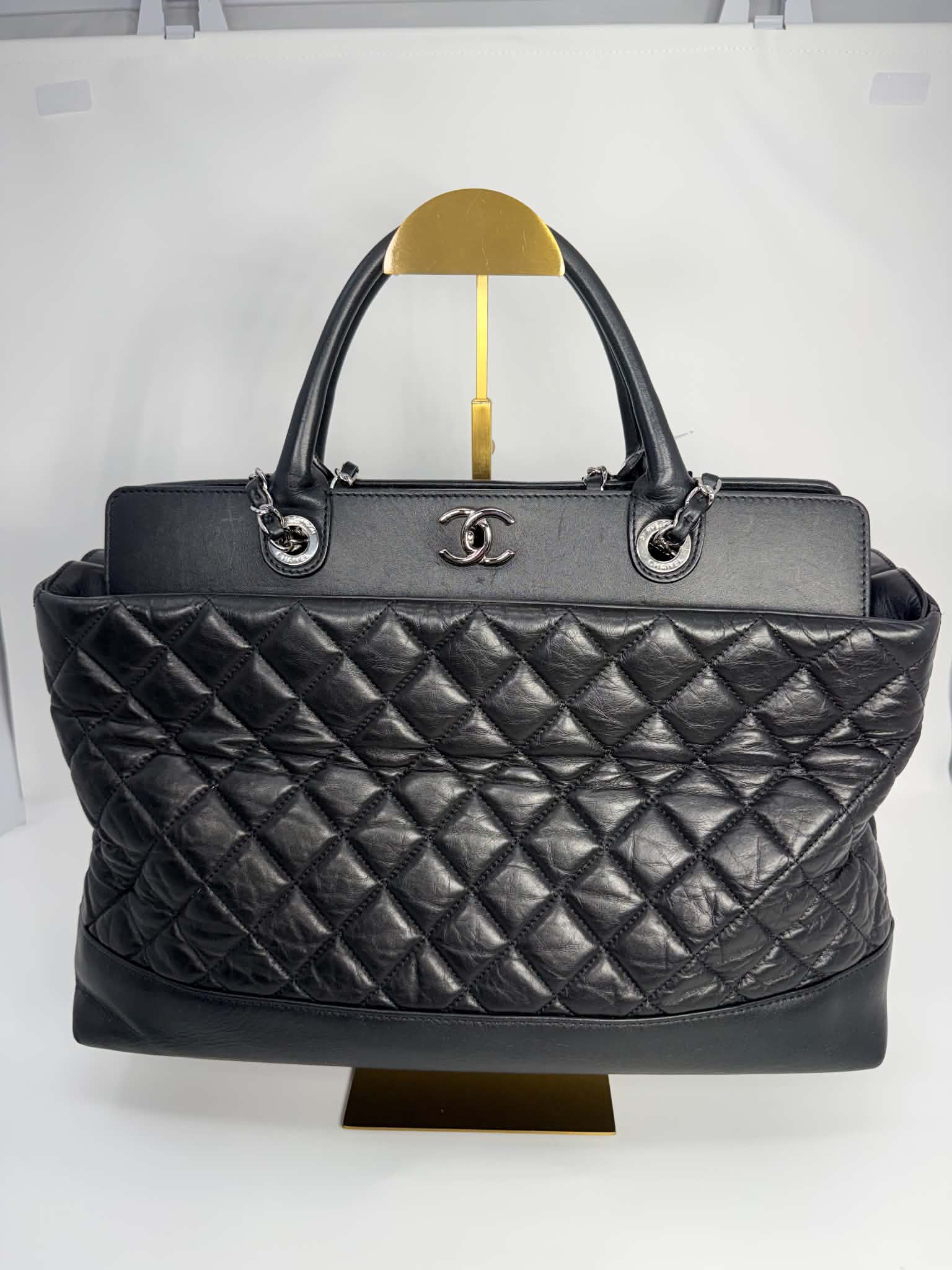 Chanel Aged Calfskin Quilted Be CC Tote Black