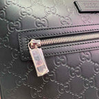 Gucci Guccissima Signature Medium Flat Messenger Bag Black