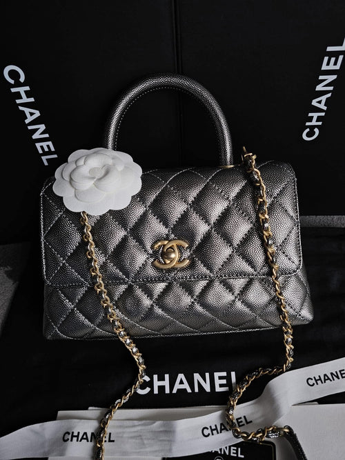 Chanel Metallic Caviar Small Coco Top Handle
