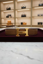 Hermes Reversible Belt Black/Brown Gold Size 80 Tan