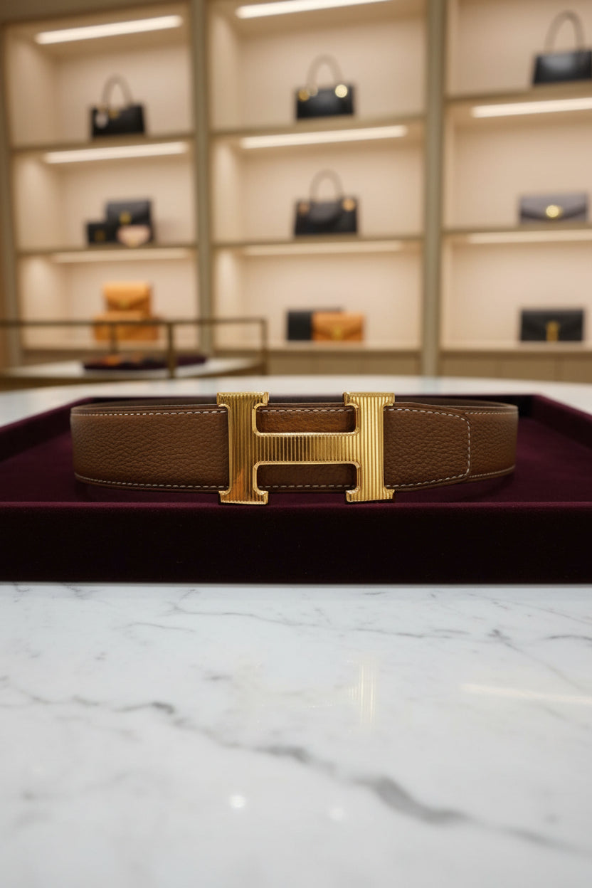 Hermes Reversible Belt Black/Brown Gold Size 80 Tan