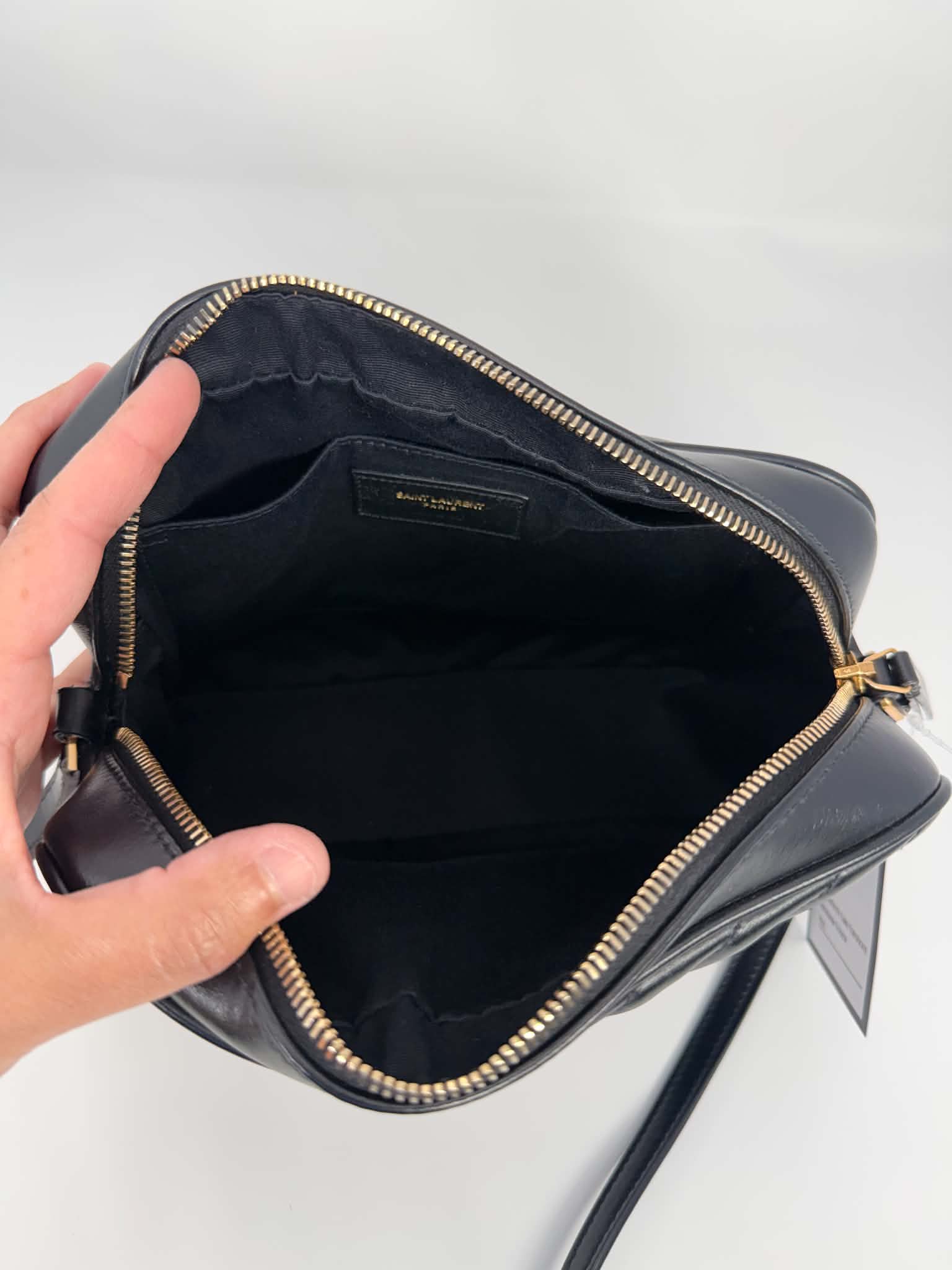 Saint Laurent Calfskin Matelasse Monogram Lou Camera Bag Black