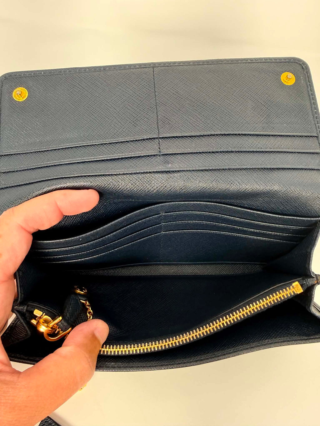Prada Tessuto Saffiano Triangle Logo Continental Flap Travel Wallet Black