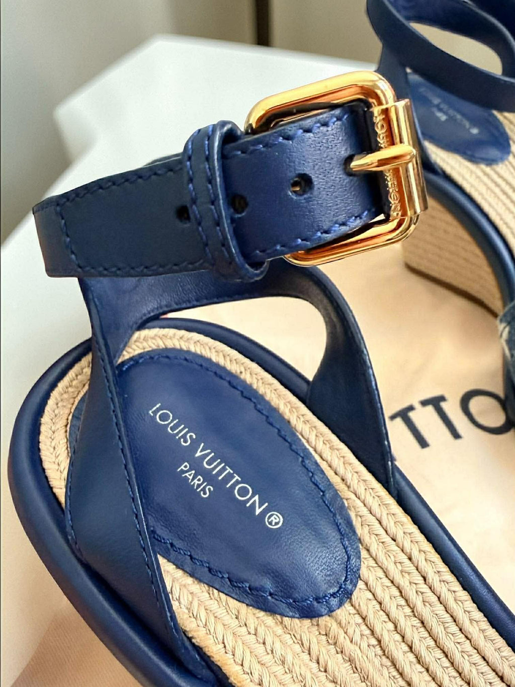 Louis Vuitton Monogram Denim Wedge Sandal 37 1/2