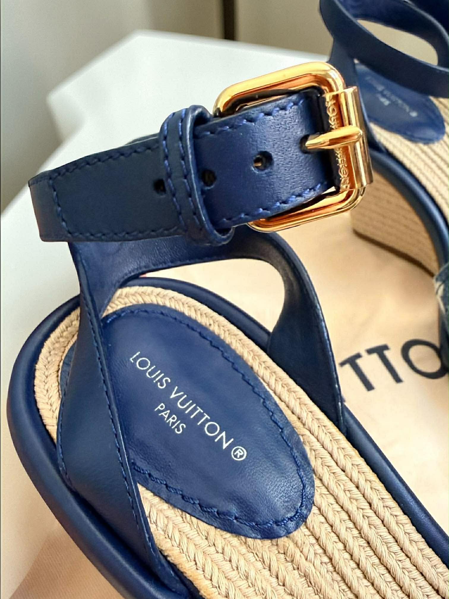 Louis Vuitton Monogram Denim Wedge Sandal 37 1/2