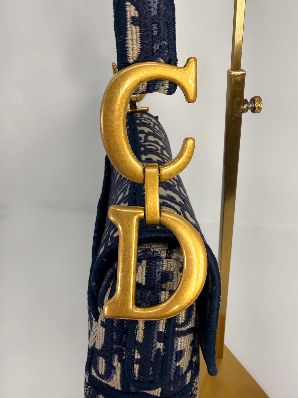 Christian Dior Oblique Embroidered Saddle Bag Navy