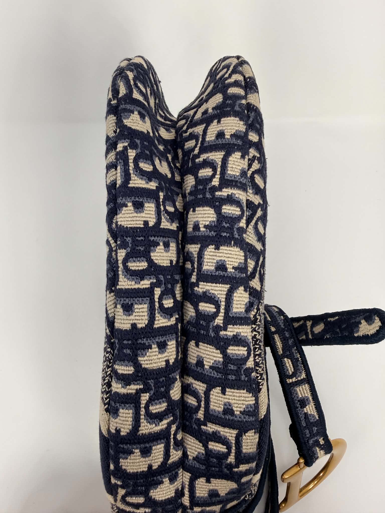 Christian Dior Oblique Embroidered Saddle Bag Navy