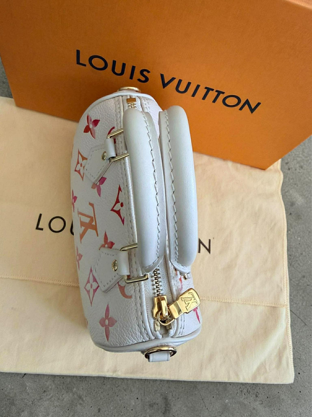 Louis Vuitton Nano Speedy Sunrise Aquarelle Limited Edition Ivory w/pink logo
