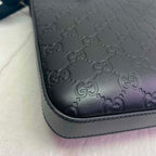 Gucci Guccissima Signature Medium Flat Messenger Bag Black
