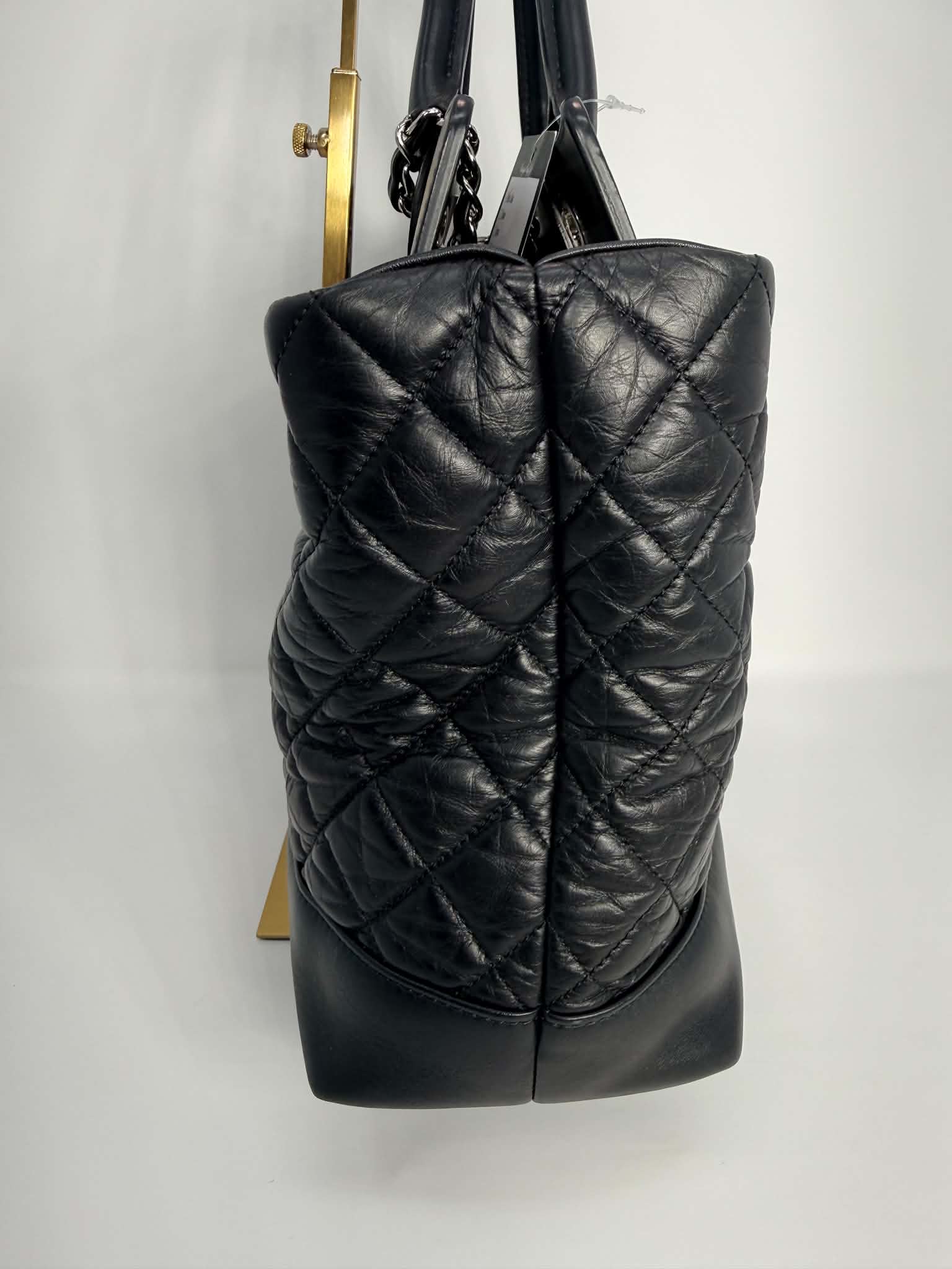 Chanel Aged Calfskin Quilted Be CC Tote Black