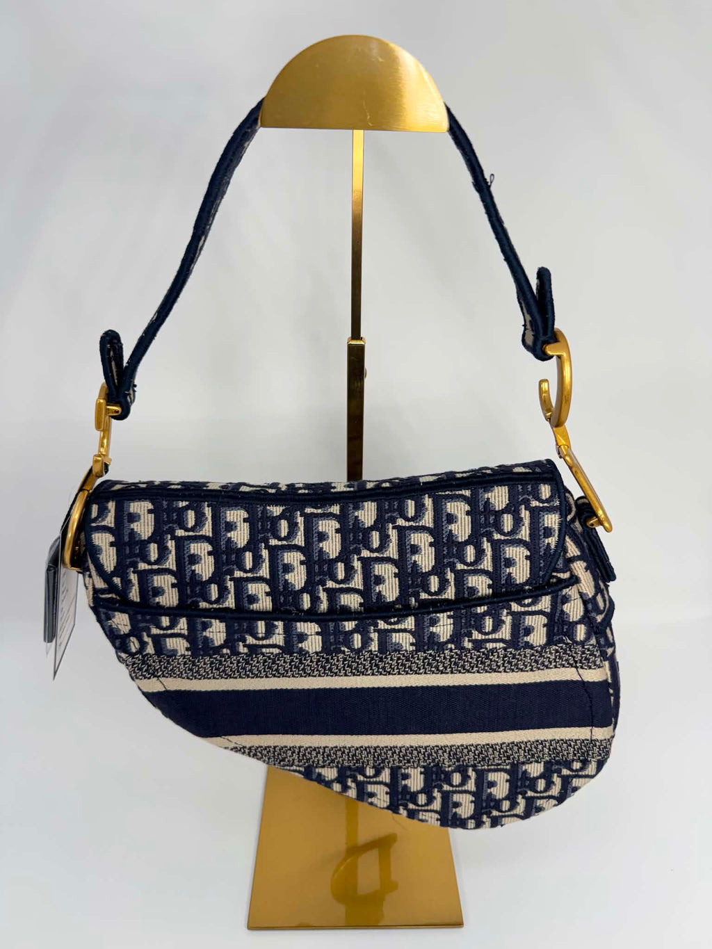 Christian Dior Oblique Embroidered Saddle Bag Navy
