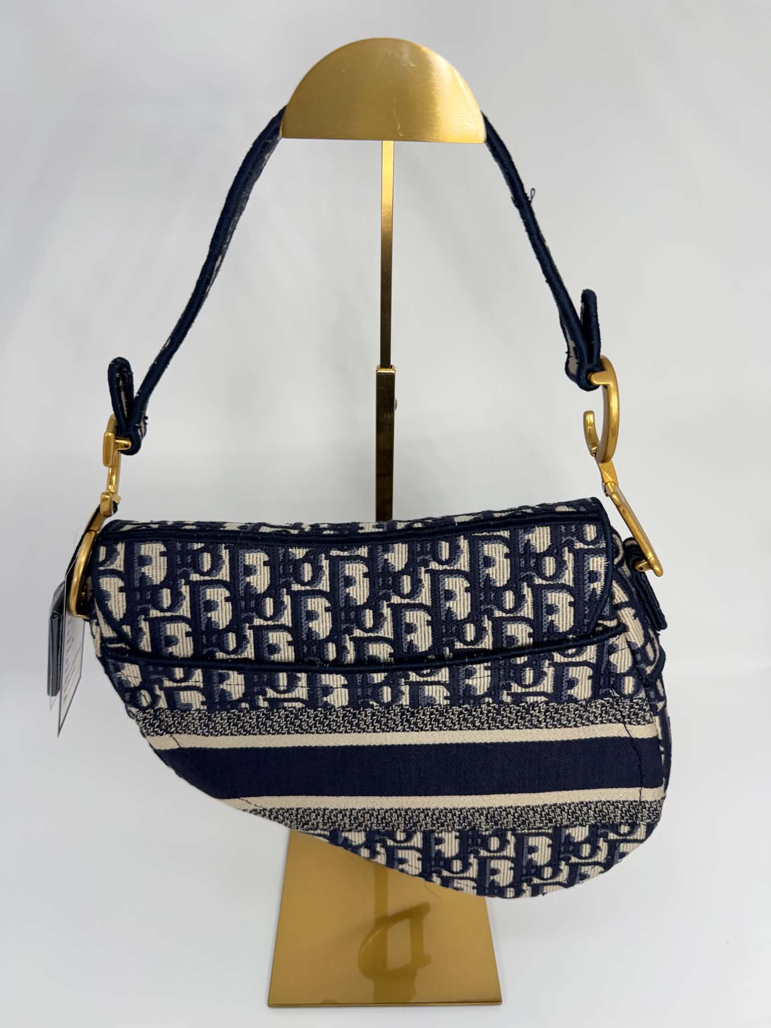 Christian Dior Oblique Embroidered Saddle Bag Navy