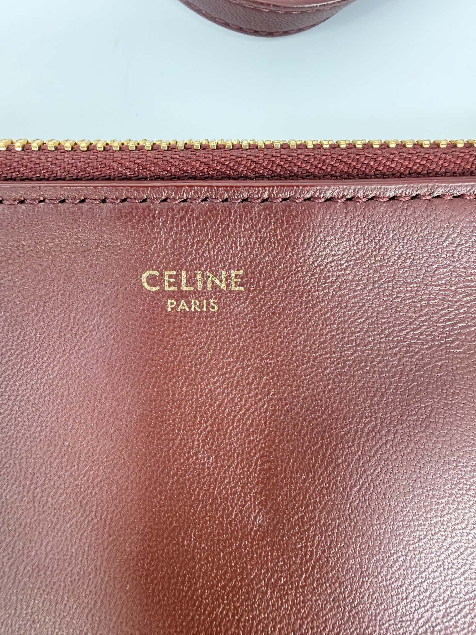 Celine Lambskin Small Trio Crossbody Bag Burgundy