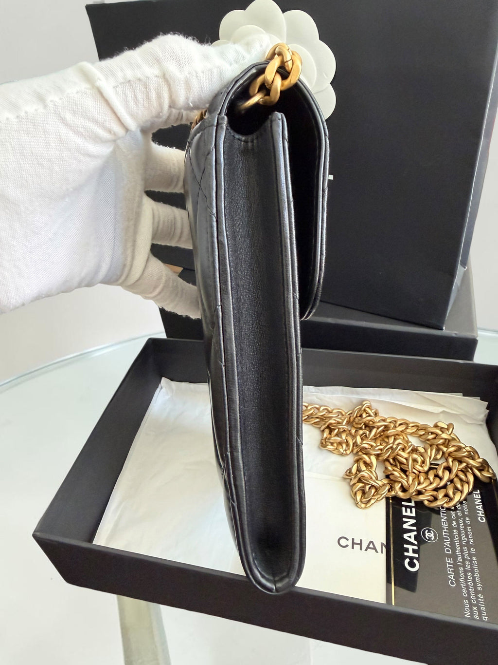 Chanel Quilted Lacquered Chain Phone Holder in Lambskin