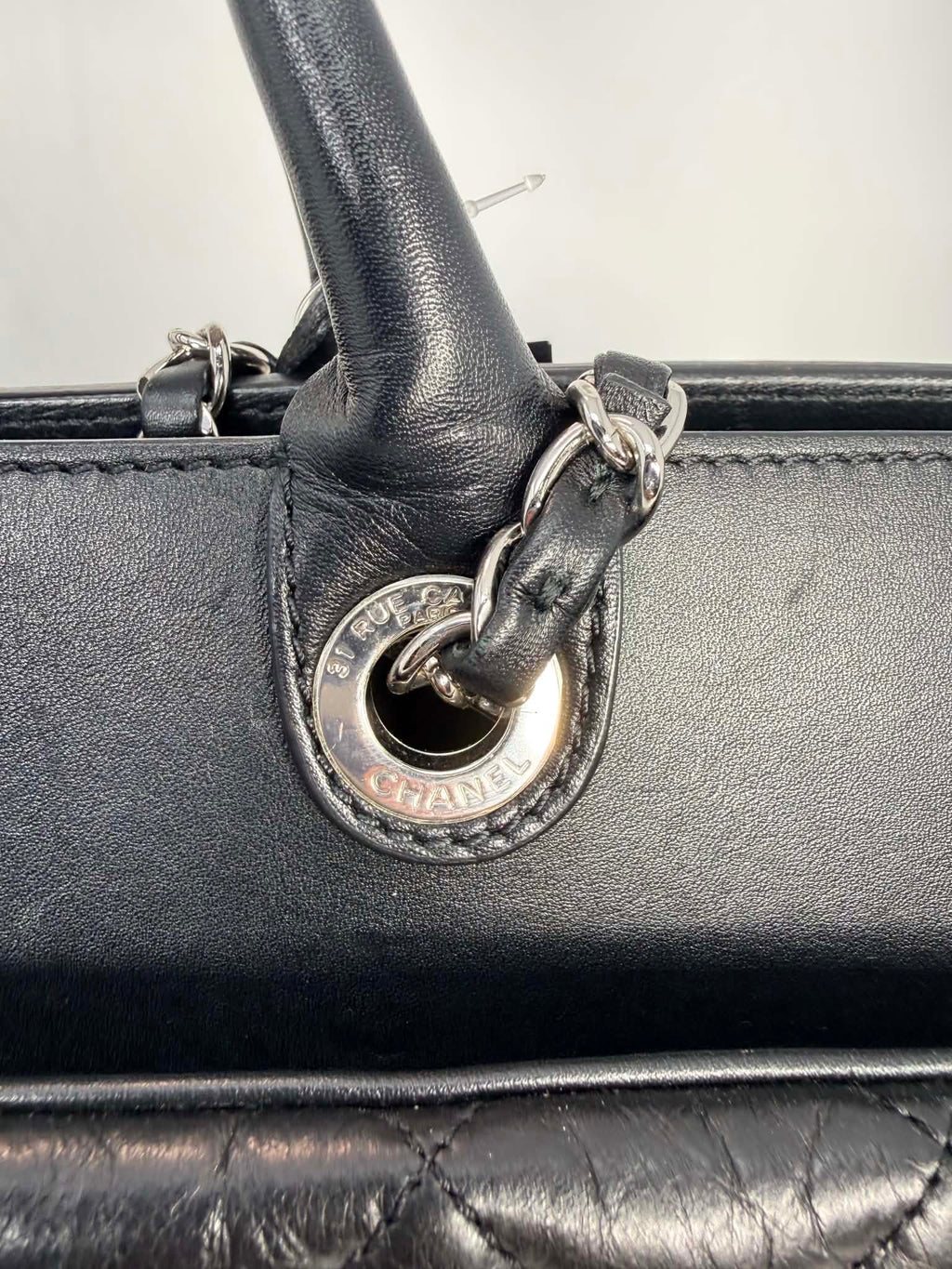 Chanel Aged Calfskin Quilted Be CC Tote Black