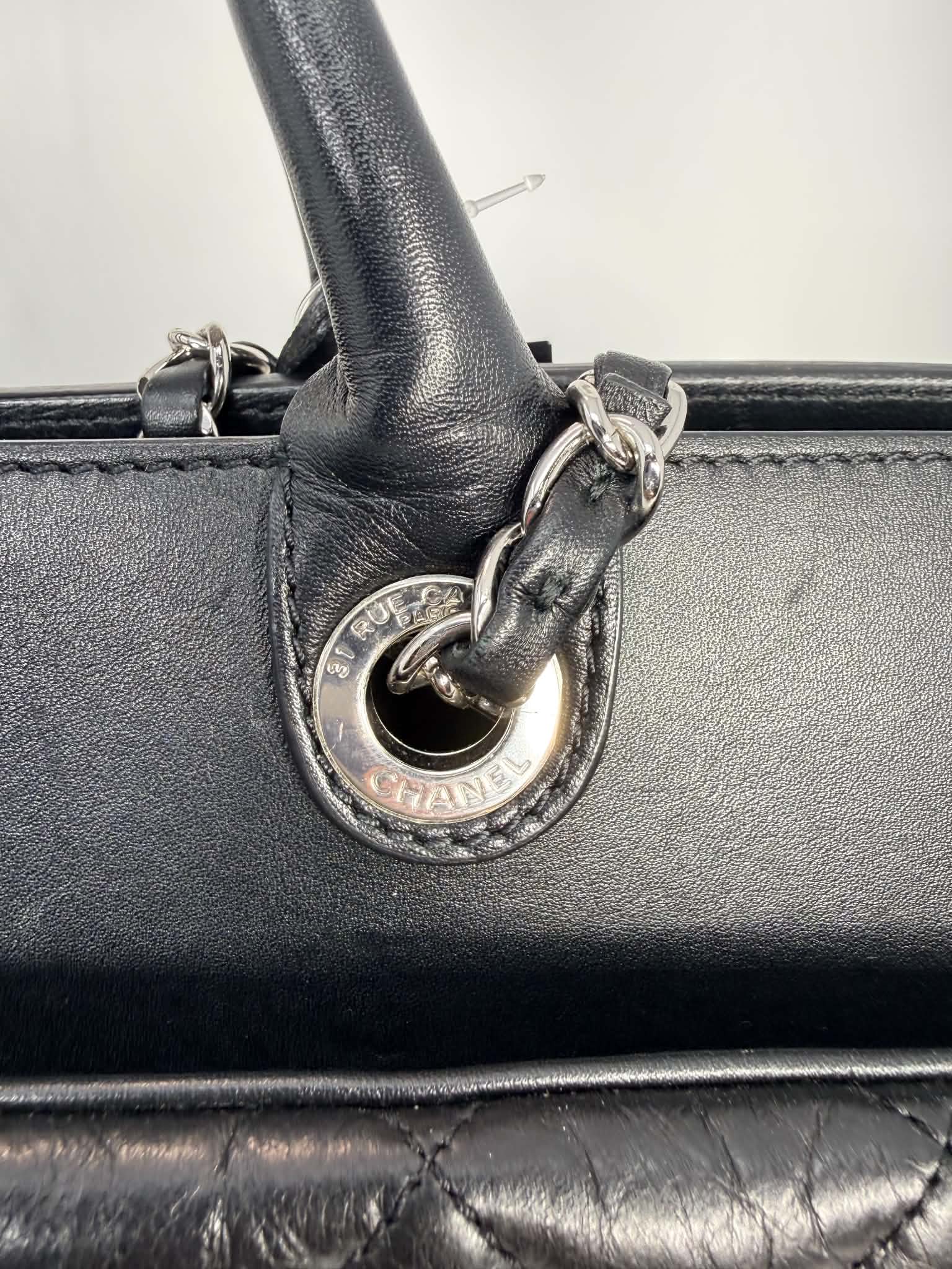 Chanel Aged Calfskin Quilted Be CC Tote Black