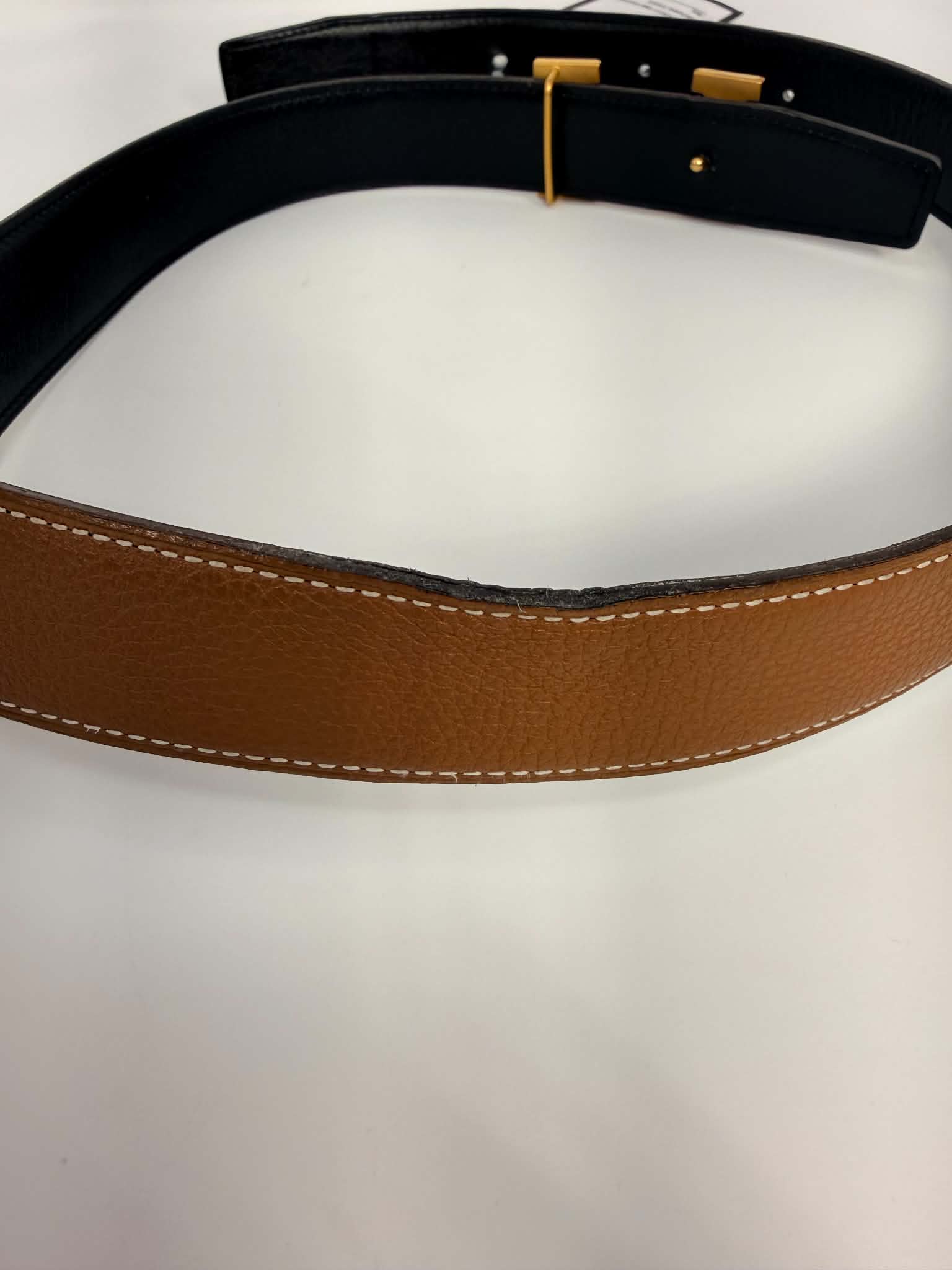 Hermes Reversible Belt Black/Brown Gold Size 80 Tan