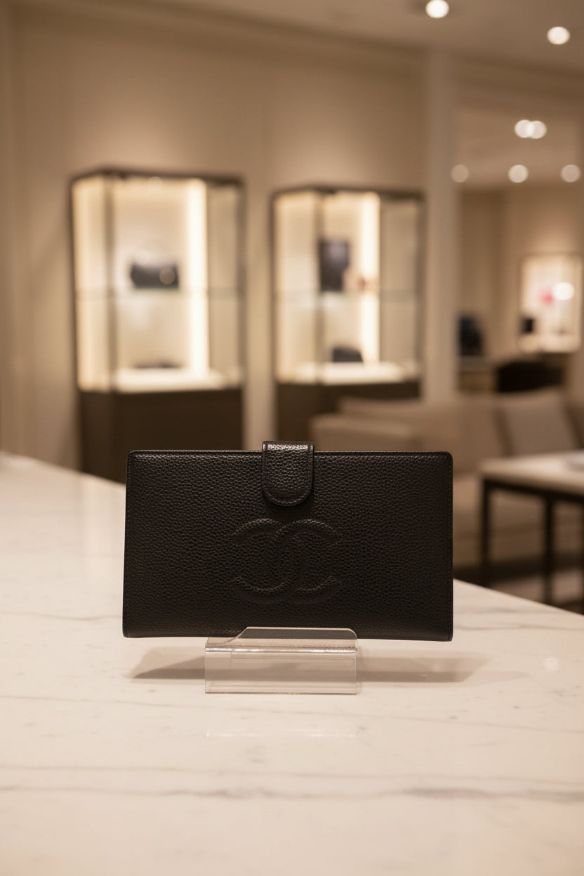 Chanel Caviar Timeless CC French Wallet Black