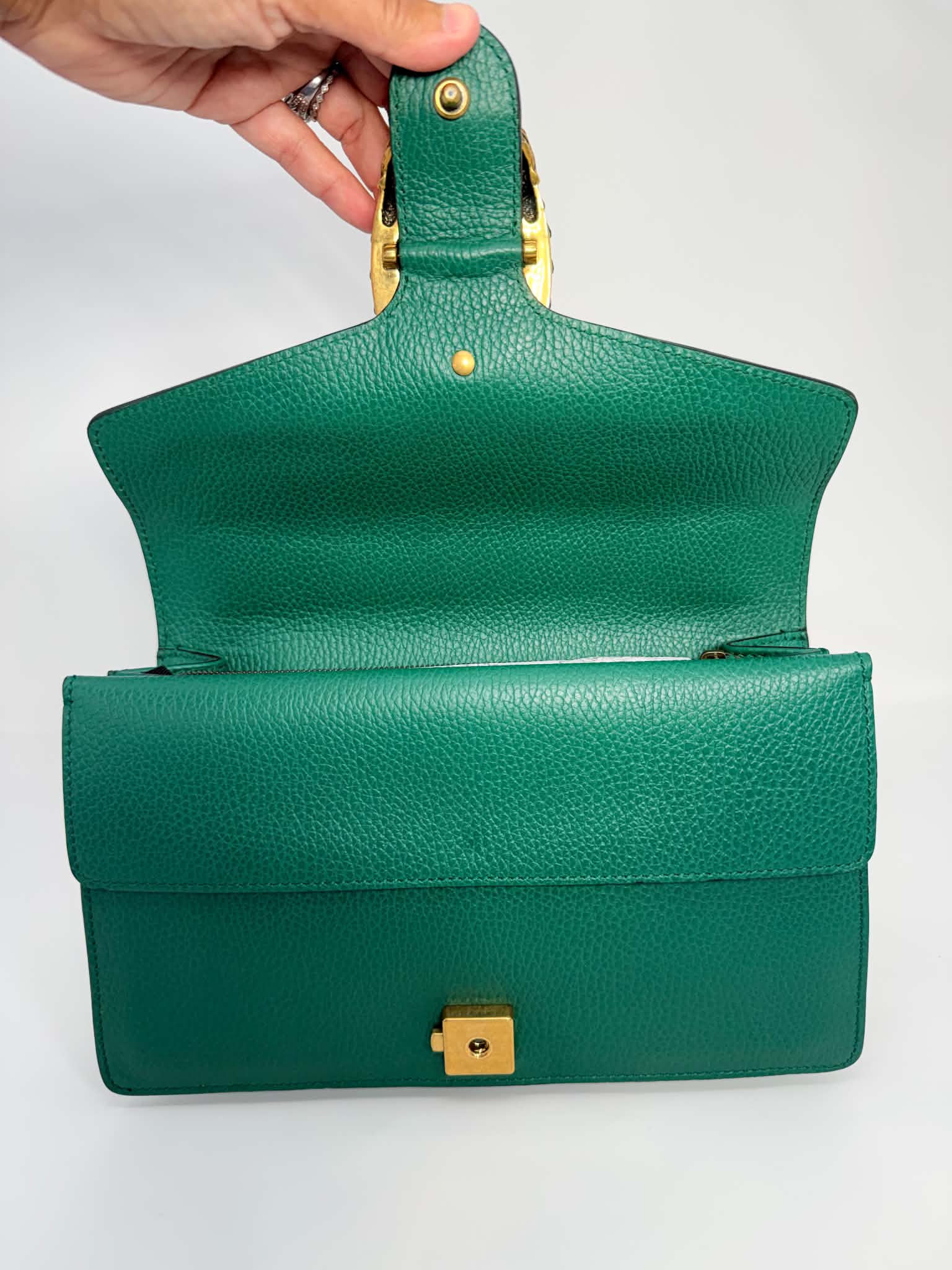 Gucci Dollar Calfskin Crystal Small Dionysus Shoulder Bag Emerald