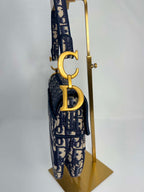 Christian Dior Oblique Embroidered Saddle Bag Navy