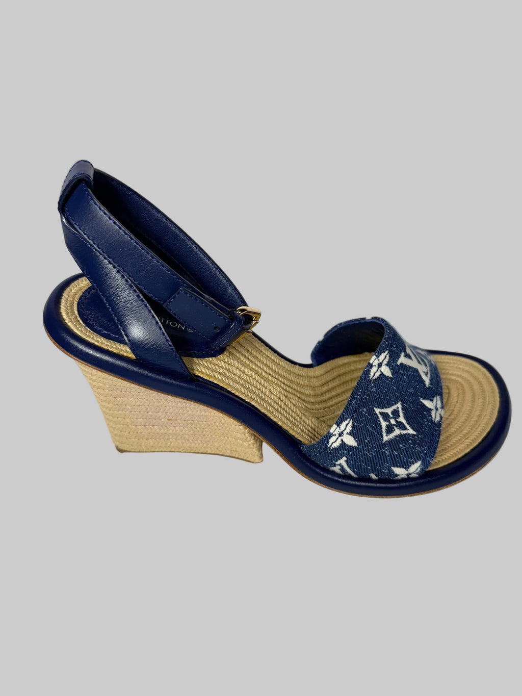 Louis Vuitton Monogram Denim Wedge Sandal 37 1/2