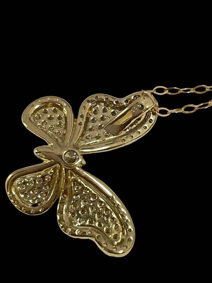 Butterfily Gold and Diamond Pendant and Chain 18K Yellow Gold