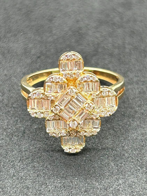Baguette Cut Cluster Diamond and 18k Yellow Gold Ring