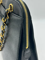 Chanel Caviar Embroidered Logo Shoulder Bag Black