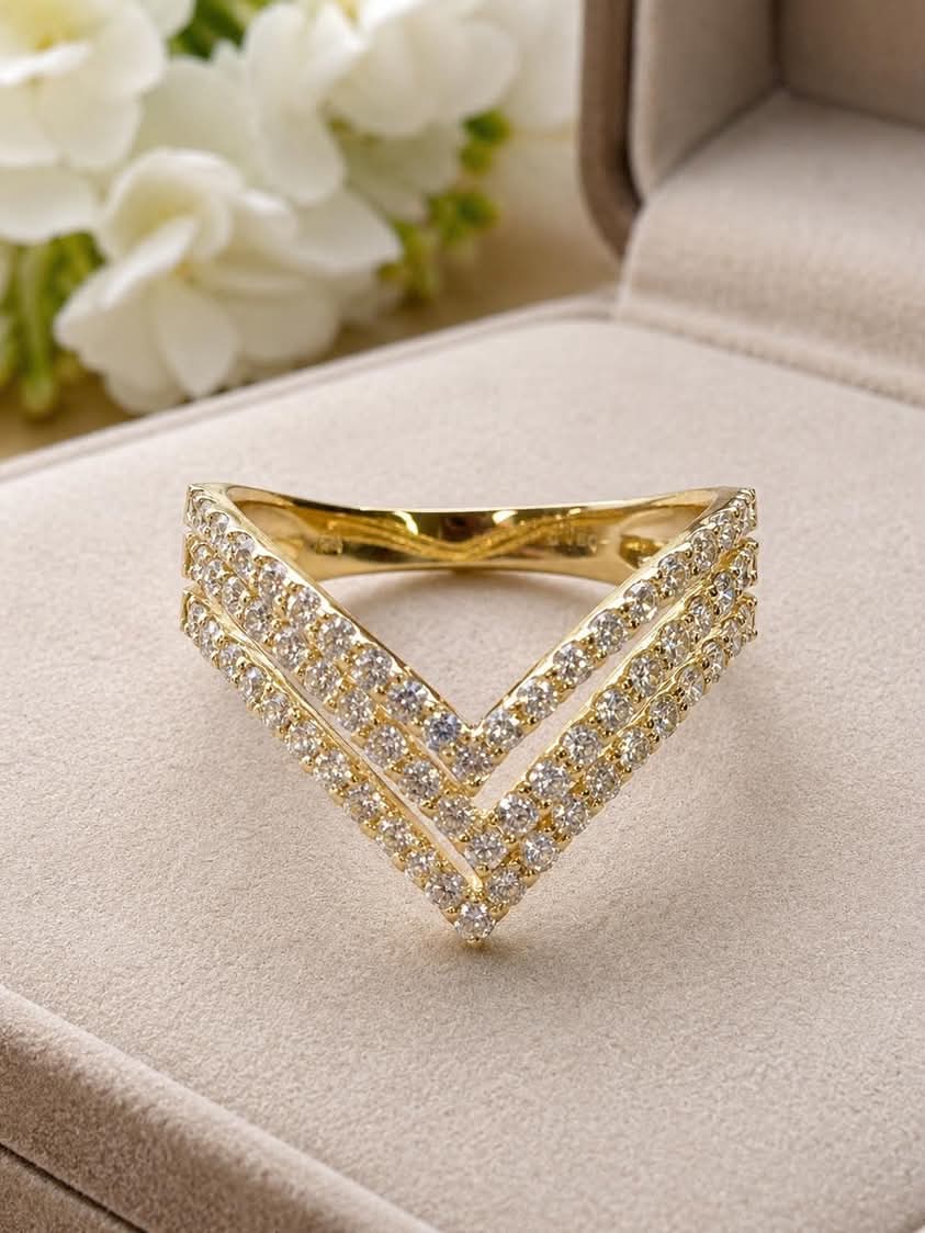 Triple V Diamond and 18K Yellow Gold Ring