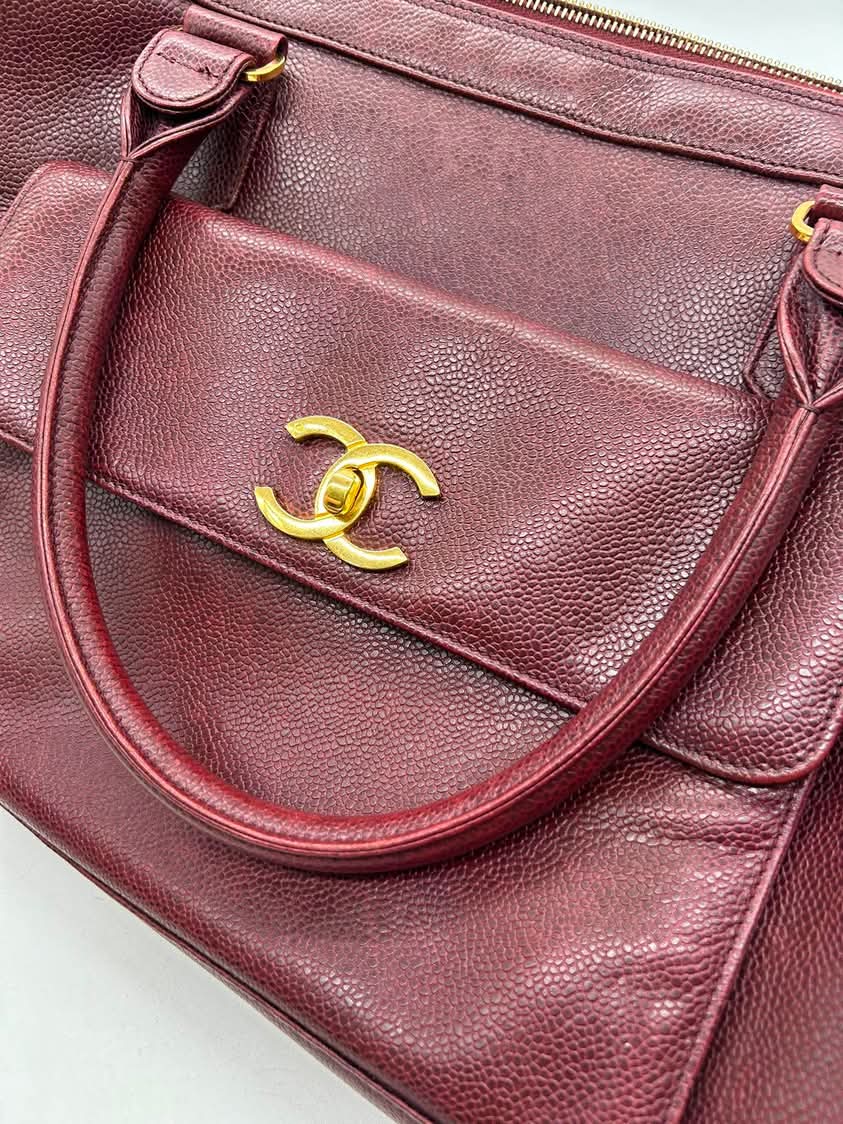 Chanel Vintage CC Pocket Tote Caviar Bordeaux