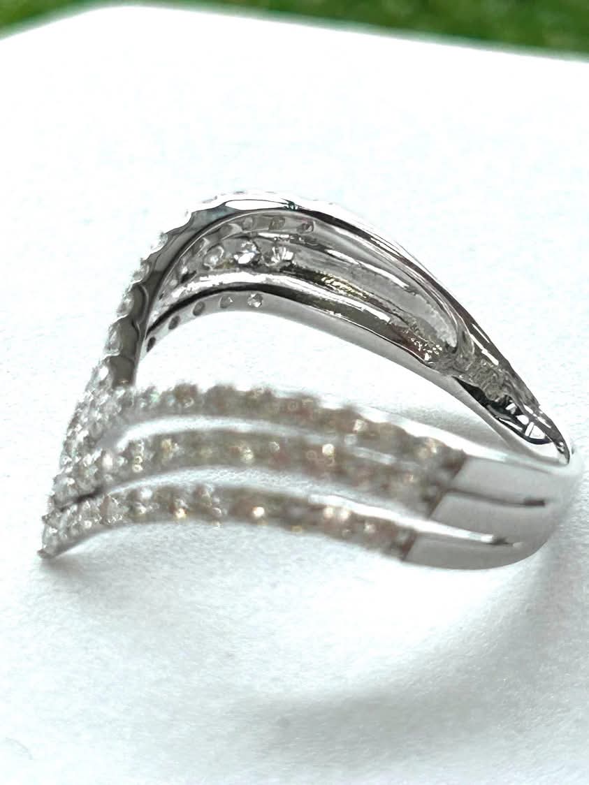 Triple V Diamond and 18K White Gold Ring