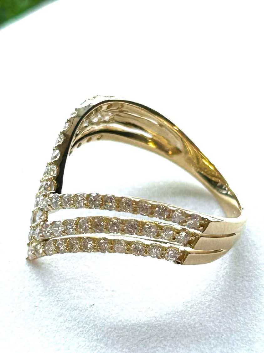 Triple V Diamond and 18K Yellow Gold Ring