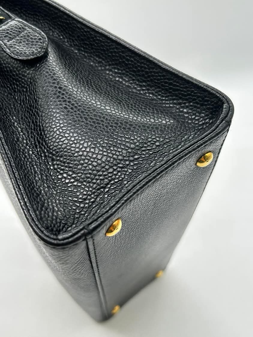 Chanel Caviar Embroidered Logo Shoulder Bag Black