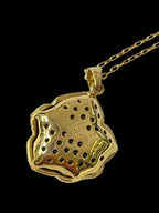 Black and White Diamond Rose Pendant and Chain 18K Yellow Gold