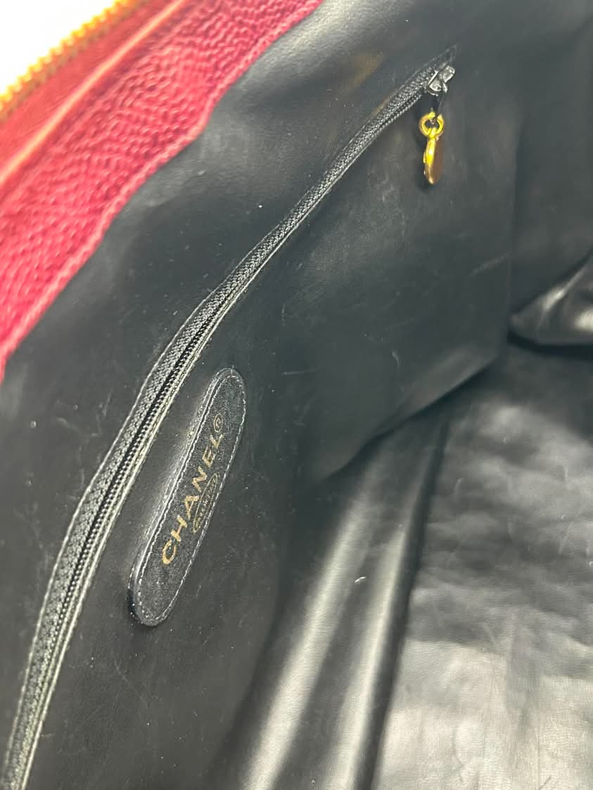 Chanel Vintage CC Pocket Tote Caviar Bordeaux