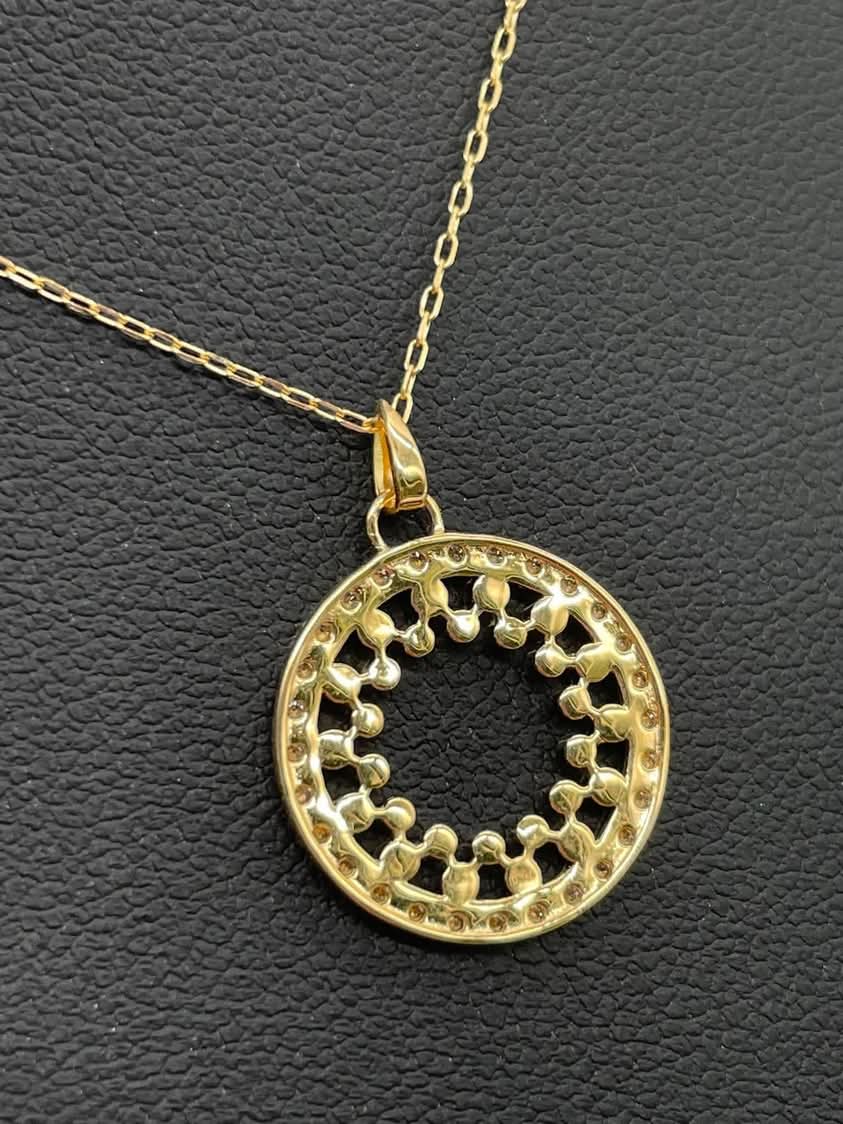 Round Diamond Wheel Necklace 18K Yellow Gold