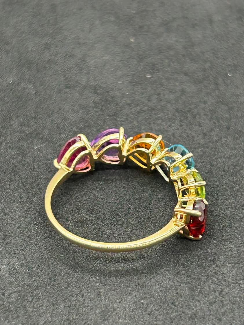 Multi-colored Gems 18K Yellow Gold Ring in Size 6