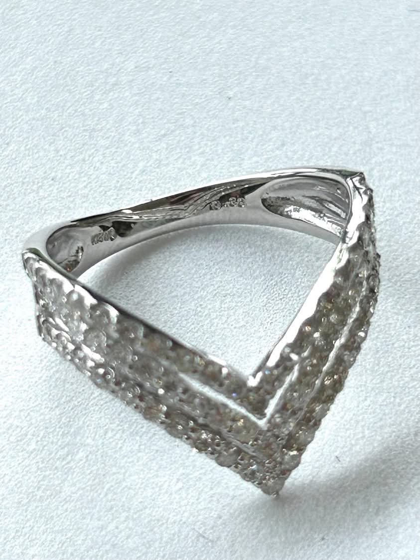 Triple V Diamond and 18K White Gold Ring