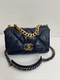 CHANEL Lambskin Quilted Medium Chanel 19 Flap Navy Blue