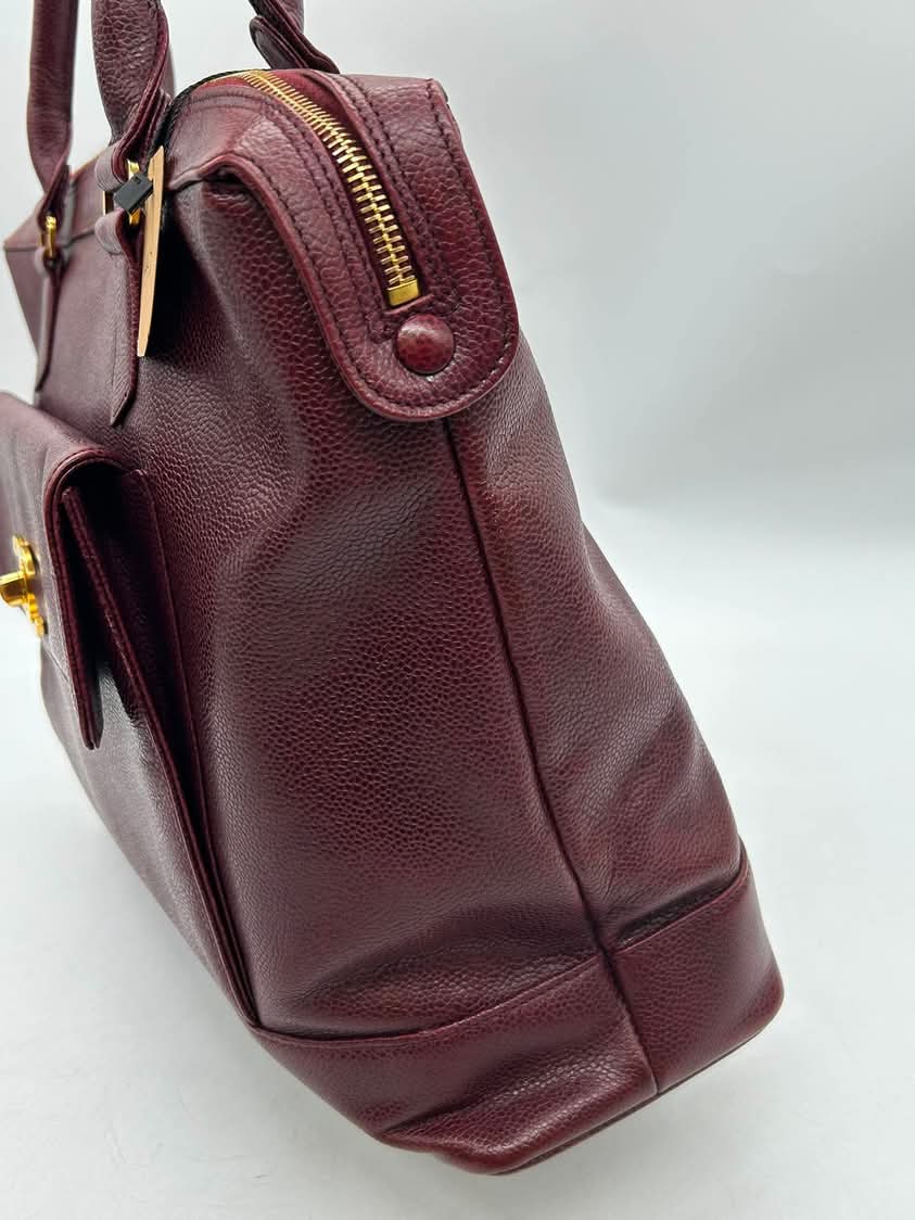 Chanel Vintage CC Pocket Tote Caviar Bordeaux