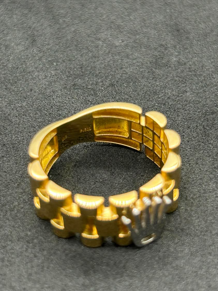 Bold Crown Ring- Two Tone 18k Yellow Gold Size 8